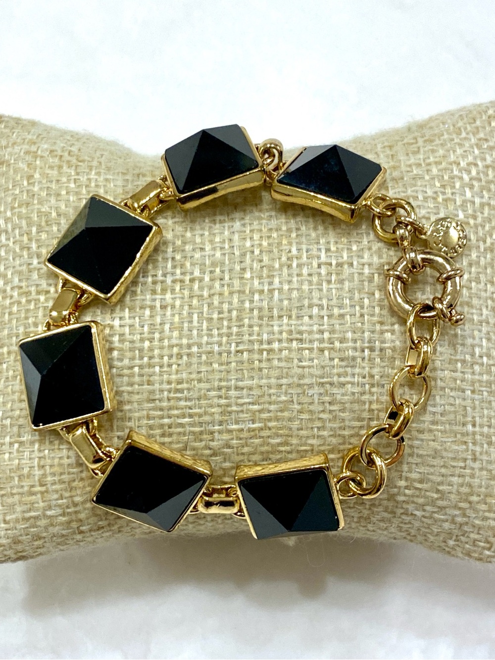 J. Crew Gold-Tone Bracelet with Black Faceted Pyramid Stones